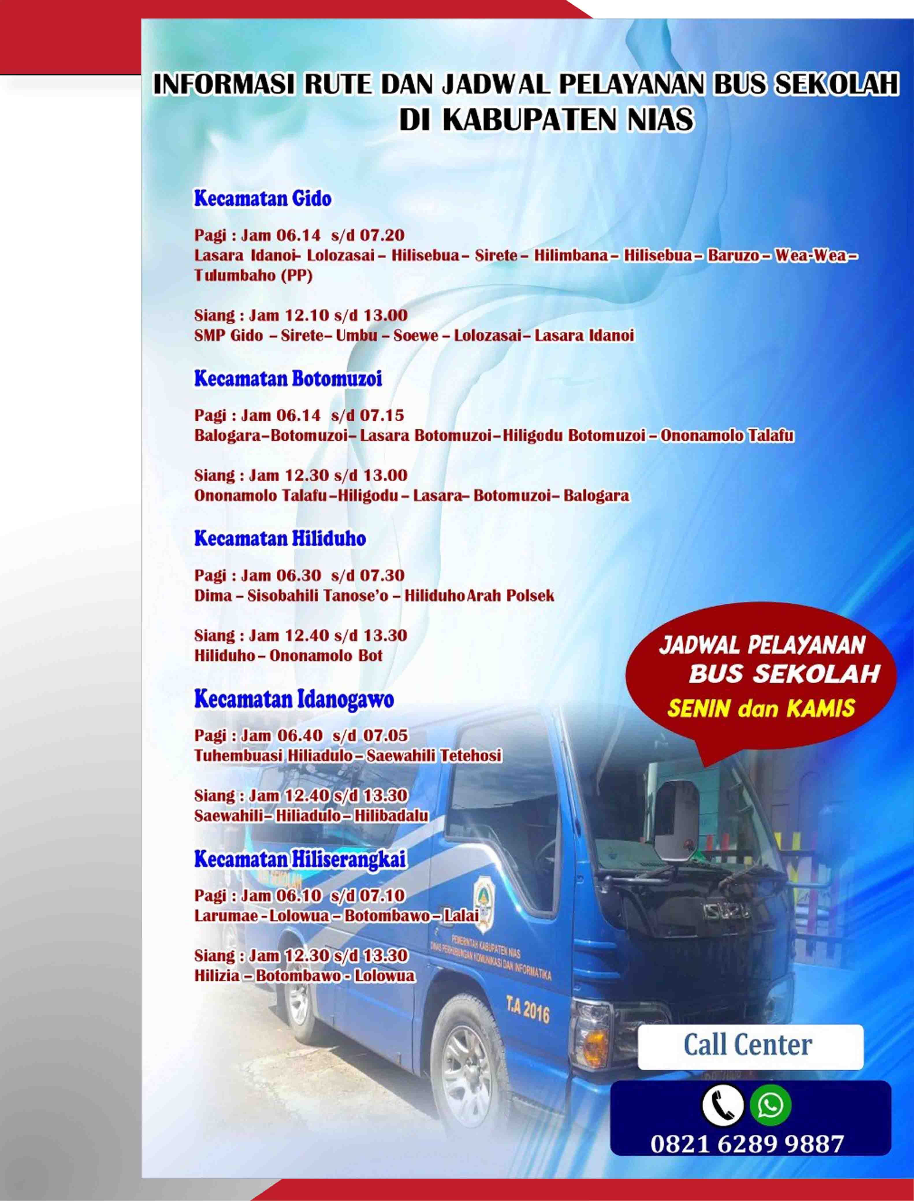 Rute dan jadwal pelayanan bus sekolah di Kabupaten Nias